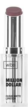 Wibo Million Dollar Cloud Matte Lipstick, matowa pomadka w kolorze mauve w srebrnym opakowaniu, widok z przodu.