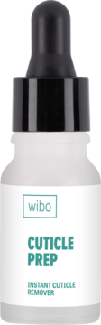 Wibo Cuticle Prep, preparat do usuwania skórek w matowej butelce z czarną pipetą, widok z przodu.