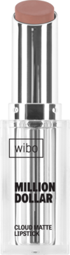 Otwarta pomadka Wibo Million Dollar Cloud Matte Lipstick, sztyft w odcieniu nude, srebrne etui.