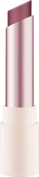 Matowy balsam do ust essence BLUR soufflé sheer nude 04 Nude Mauve, wysunięty z różowo-złotego opakowania.
