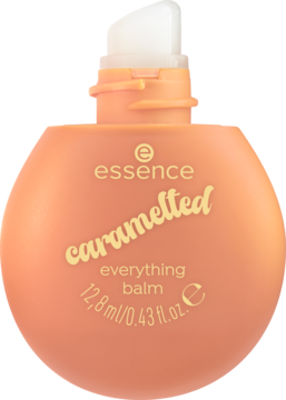 Balsam essence caramelted 01 Meltin' In Love w pomarańczowej, okrągłej butelce z białym aplikatorem, przód.
