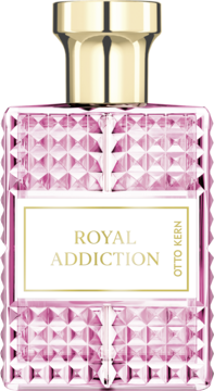 Royal Addiction Otto Kern woda perfumowana. Różowa butelka z diamentową fakturą, złoty korek, z przodu.