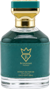 Bujairami Ocean Eyes ekstrakt perfum damskich 100ml, butelka z zieloną etykietą i złotym korkiem, z przodu.