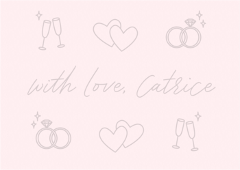 Różowa grafika Catrice bibułki matujące BRIDES & BESTIES z napisem 'with love. Catrice' i ikonami ślubnymi.