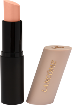 Lancôme Teint Idole Shape Stick, otwarty, beżowy podkład ze skwalanem i wit. E, czarna baza, obok beżowa nakładka.