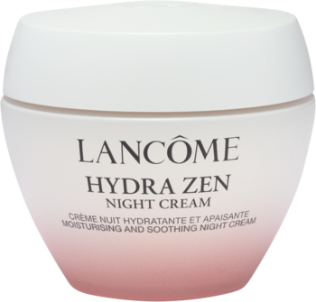 Lancôme Hydra Zen Night Cream, nawilżający krem do twarzy na noc w biało-różowym słoiczku, widok z przodu.