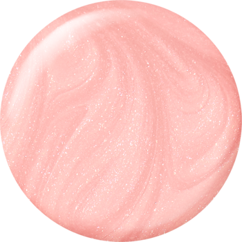Zbliżenie wirującego wzoru jasnoróżowego lakieru Sally Hansen Miracle Gel z połyskującym shimmerem.