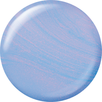Zbliżenie kropli Sally Hansen Miracle Gel Galax-Sea Top Coat, lśniący niebiesko-fioletowy żel z różowymi drobinkami.