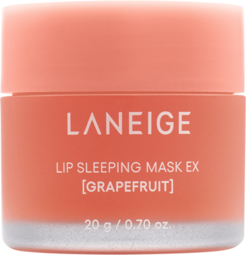 LANEIGE Lip Sleeping Mask EX Grapefruit, różowy słoiczek, widok z przodu, nawilża usta, 20g.