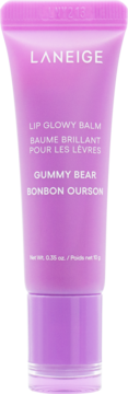 Fioletowy błyszczący balsam do ust LANEIGE Lip Glowy Balm Gummy Bear w tubce, nawilżający, widok z przodu.