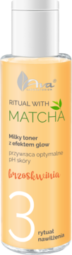 Ava Ritual With Matcha mleczny toner brzoskwiniowy, etap 3 rytuału nawilżenia, butelka z przodu.