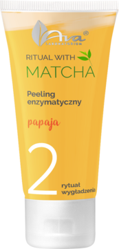 AVA Ritual Matcha Peeling enzymatyczny papaja, żółta tubka z białym napisem '2' i 'rytuał wygładzenia', widok z przodu.