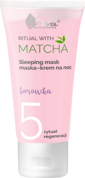 Różowa tubka Ava Ritual Matcha Sleeping Mask z borówką, maska na noc do regeneracji skóry, widok z przodu.