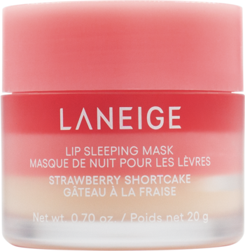 Laneige Lip Sleeping Mask Strawberry Shortcake 20g, różowo-biały słoiczek, widok z przodu, maska do ust.