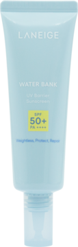Jasnoniebieski krem do opalania LANEIGE WATER BANK UV Barrier Sunscreen SPF 50+ w tubce, widok z przodu.