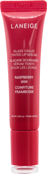 Laneige Glaze Craze Tinted Lip Serum Raspberry Jam w czerwonej tubce, widok z przodu, z białym napisem.