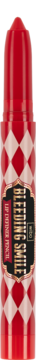Automatyczna kredka do ust w czerwonej tubce z białymi rombami i czarno-złotą etykietą, widok frontalny.