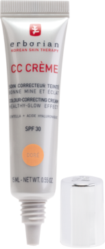 Frontalny widok tubki Erborian CC Crème SPF 30, odcień Dore, krem koloryzujący z efektem glow, 15 ml.