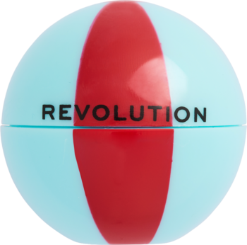 Revolution Inflata Ball Cherry Cola Punch tint: niebiesko-czerwona kula z logo Revolution, widok z przodu.