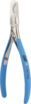 IOK ergonomiczne obcinaczki do pazurów dla psów i kotów z niebieskimi rączkami i osłonką.
