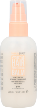 Hairburst Hydrating Hair Smoothing Balm w białej butelce z pompką, pomarańczowe detale, widok frontalny.