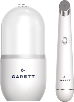 Biały zestaw Garett Beauty Multi Clean i Glow Eye: szczoteczka soniczna i masażer pod oczy, widok przód.