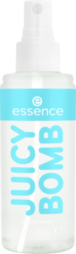 Mgiełka essence JUICY BOMB Coconut Crush w przezroczystej butelce z niebieską etykietą, pionowy napis, widok z przodu.