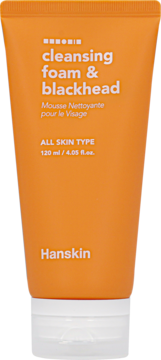Hanskin Cleansing Foam & Blackhead, pomarańczowa tubka 120ml, pianka oczyszczająca, widok z przodu.