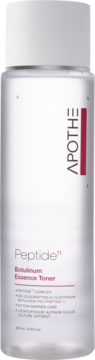 Apothe Peptide 11 Botulinum Essence Toner, nawilżający tonik-esencja, przezroczysta butelka z białym korkiem, widok przód.