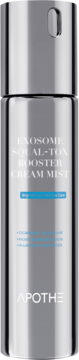 Srebrna butelka Apothe Exosome Squal-Tox Cream Mist, mgiełka do twarzy z pompką, widok z przodu.