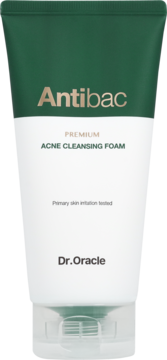 Dr. Oracle Antibac Premium Acne Cleansing Foam, biało-zielona tubka, widok z przodu, do cery problematycznej.