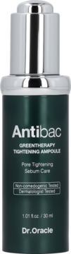 Dr.Oracle Antibac Greentherapy Tightening Ampoule 30ml, zielona butelka z pipetą, widok z przodu.