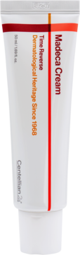 Madeca Cream Time Reverse w białej tubce 50 ml z czerwono-pomarańczowymi liniami i napisem Centellian 24, widok z przodu.