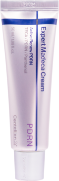 Biała tubka kremu Expert Madeca Cream z PDRN, widoczna z przodu, pojemność 50 ml, z niebieskim napisem.