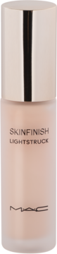 MAC Skinfinish Lightstruck rozświetlacz w płynie, jasnoróżowa butelka z metalową zakrętką, widok z przodu.