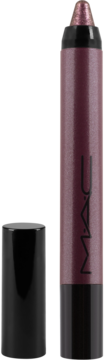 Konturówka do ust MAC w kolorze śliwkowego fioletu z metalicznym wykończeniem, z widoczną nakrętką obok.