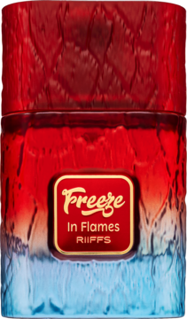 Riiffs Freeze In Flames, ekstrakt perfum unisex, butelka z fakturą i gradientem czerwono-niebieskim.