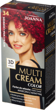 Joanna Multi Cream Color 34 Intensywna Czerwień farba do włosów, czarne pudełko z modelką.