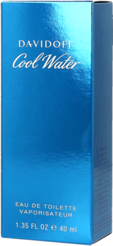 Davidoff Cool Water, męska woda toaletowa 40ml, niebieskie, prostokątne pudełko, widok z przodu.