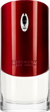 Givenchy Pour Homme woda toaletowa dla mężczyzn, butelka, góra bordowa z połyskiem, dół przezroczysty, widok z przodu.