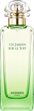 Hermes Un Jardin Sur Le Toit perfumy unisex, zielona szklana butelka z gradientem i przezroczystym korkiem, z przodu.