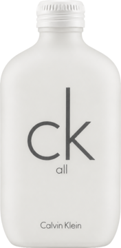 Calvin Klein CK All cytrusowa woda toaletowa unisex w białej, matowej butelce z ryflowaną zakrętką, widok z przodu.