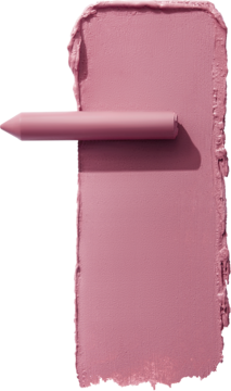 Różowa, matowa pomadka Super Stay Ink Crayon w kształcie kredki, leżąca na smudze produktu.