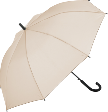 Parasol laska w kolorze beżowym, otwarty, widok z boku na złożoną czaszę z czarną rączką.