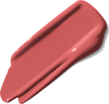 Rozmazana próbka matowej szminki Maybelline Super Stay Matte Ink w koralowym odcieniu, na białym tle.