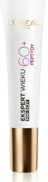 L'Oréal Ekspert Wieku 60+ Przeciwzmarszczkowy krem pod oczy z peptydami, biała tubka ze złotą zakrętką.