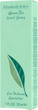 Elizabeth Arden Green Tea Scent Spray 30ml, jasnozielone pudełko z zielonym liściem, widok z przodu.