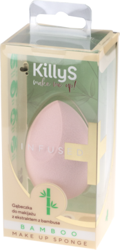 KillyS Bamboo Make Up Sponge, różowa gąbeczka z ekstraktem bambusa, w przezroczystym opakowaniu, widok z przodu.
