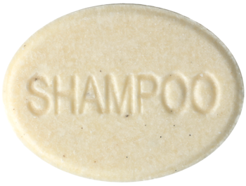 Zbliżenie na owalny, kremowy szampon w kostce Alterra z napisem SHAMPOO dla włosów normalnych.