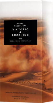Victorio & Lucchino N°3 Seduccion Magnetica woda toaletowa, pionowe pudełko z grafiką piaskowych wydm.